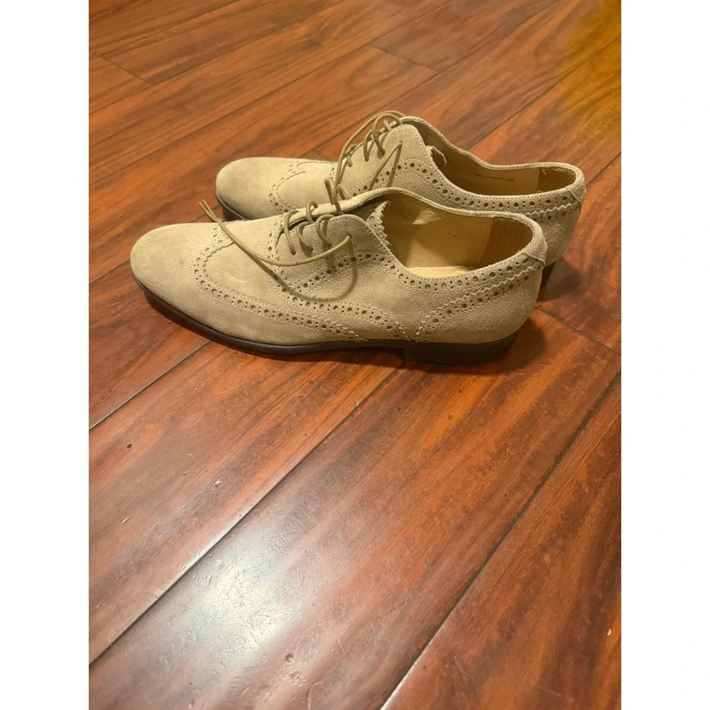 John Varvatos USA Mens Suede Wingtip Oxford Shoes Sand Tan Brogue F2009P1 10.5M
